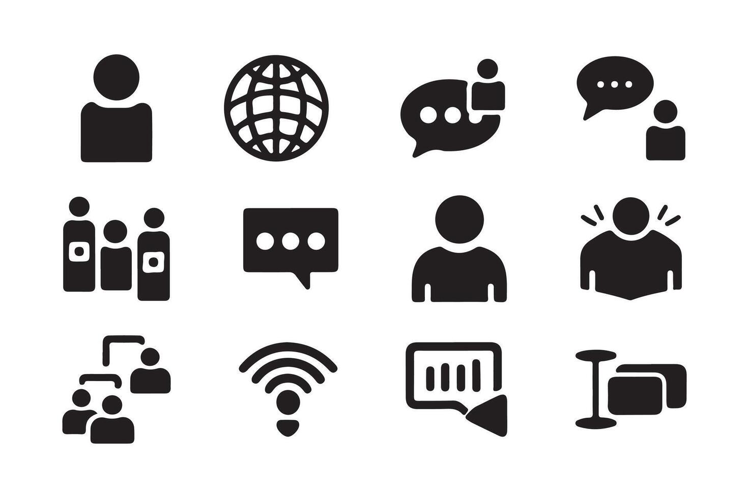 Modern Communication Icons Chat, Messaging, and Social Media Silhouette Designs vector