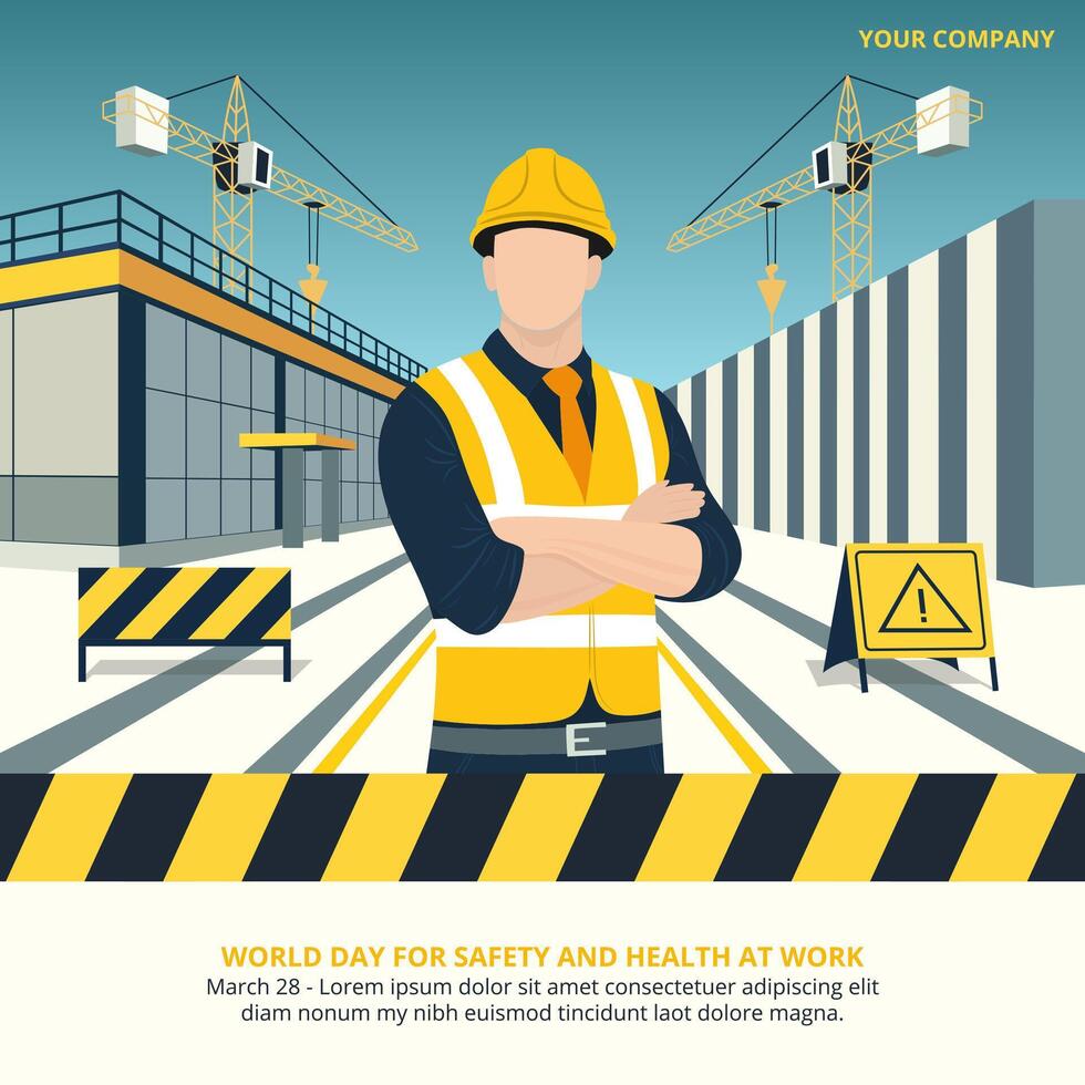 World Day for Safety and Health at Work design with a worker and safety equipment vector