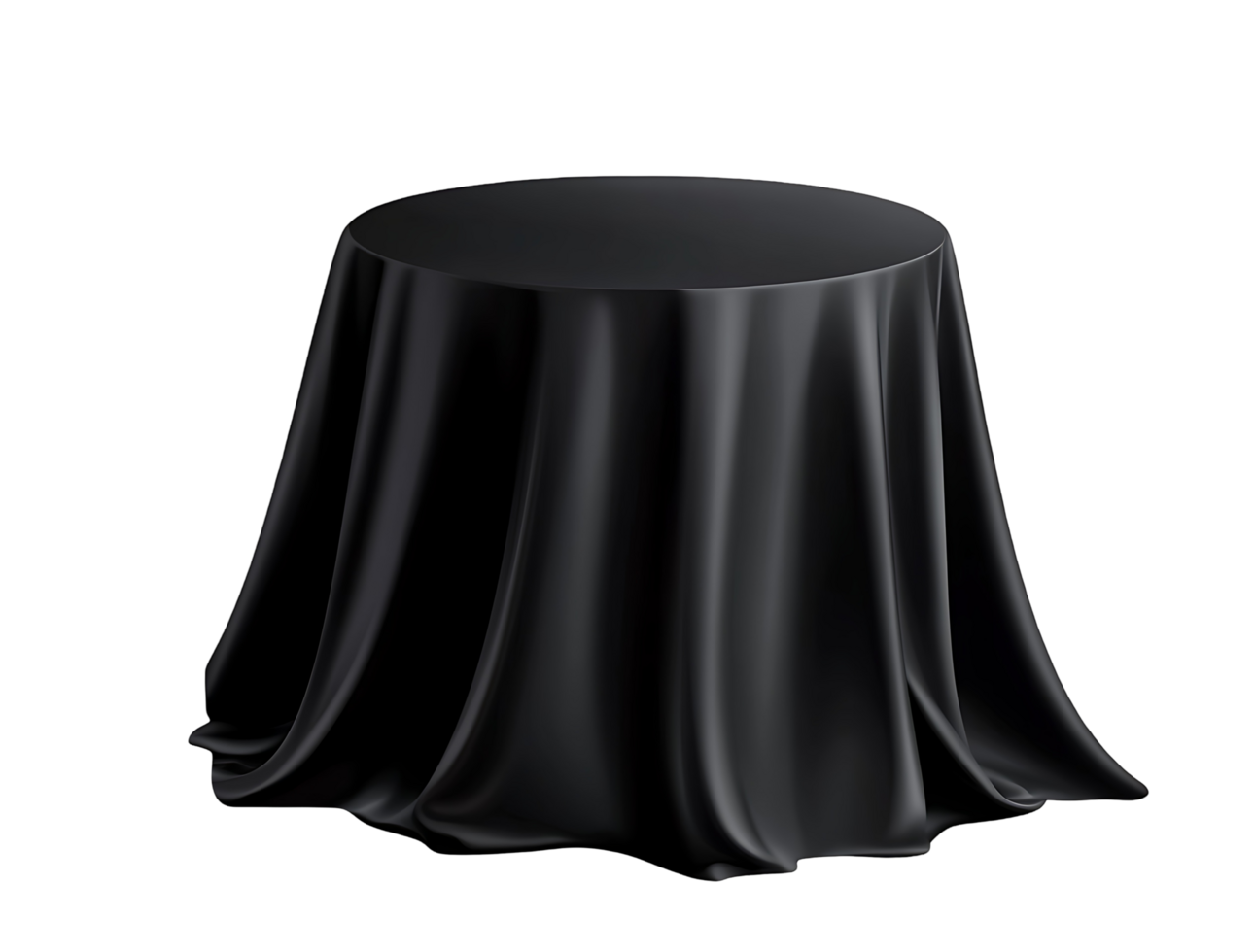 Mysterious black cloth draped over a round table. png