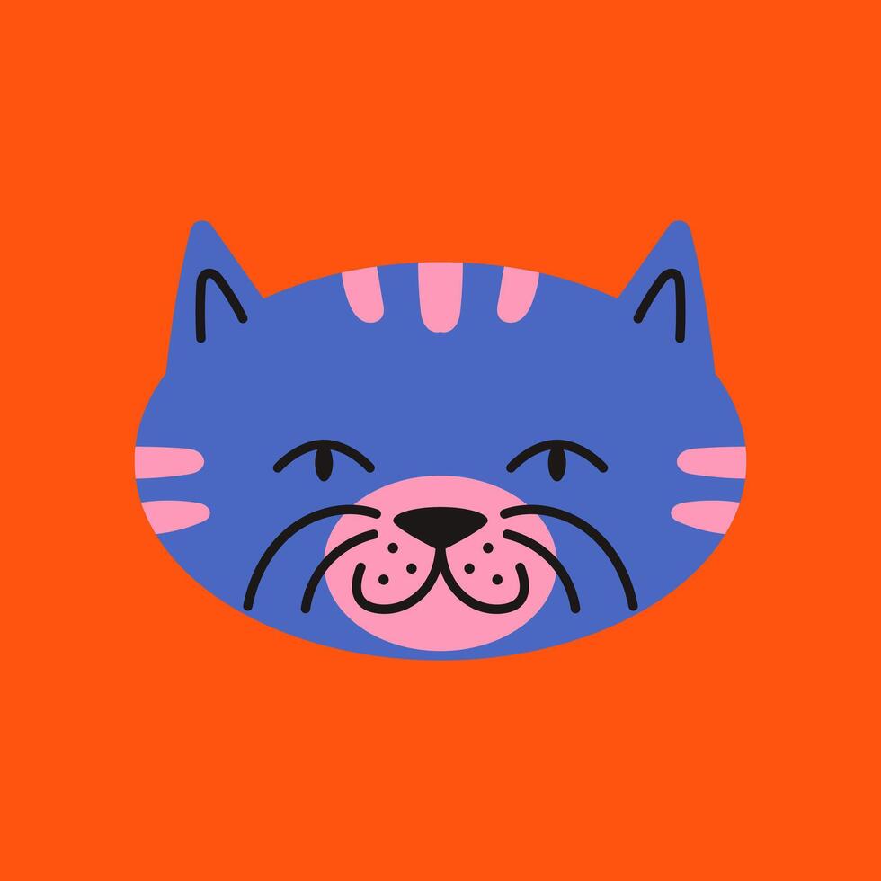 Happy cartoon cat head with a playful expression. Colorful cat illustration perfect for stickers or avatars. vector