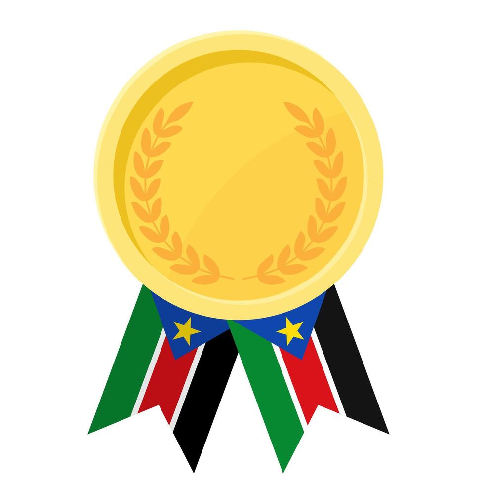 Golden award medal with South Sudan flag ribbons for winners vector