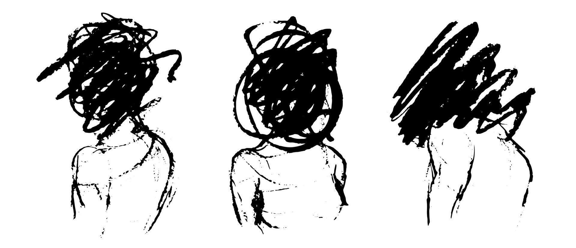 Abstract Expressionist Illustration Depicting Mental Health Struggles with Three Distorted Human Figures vector