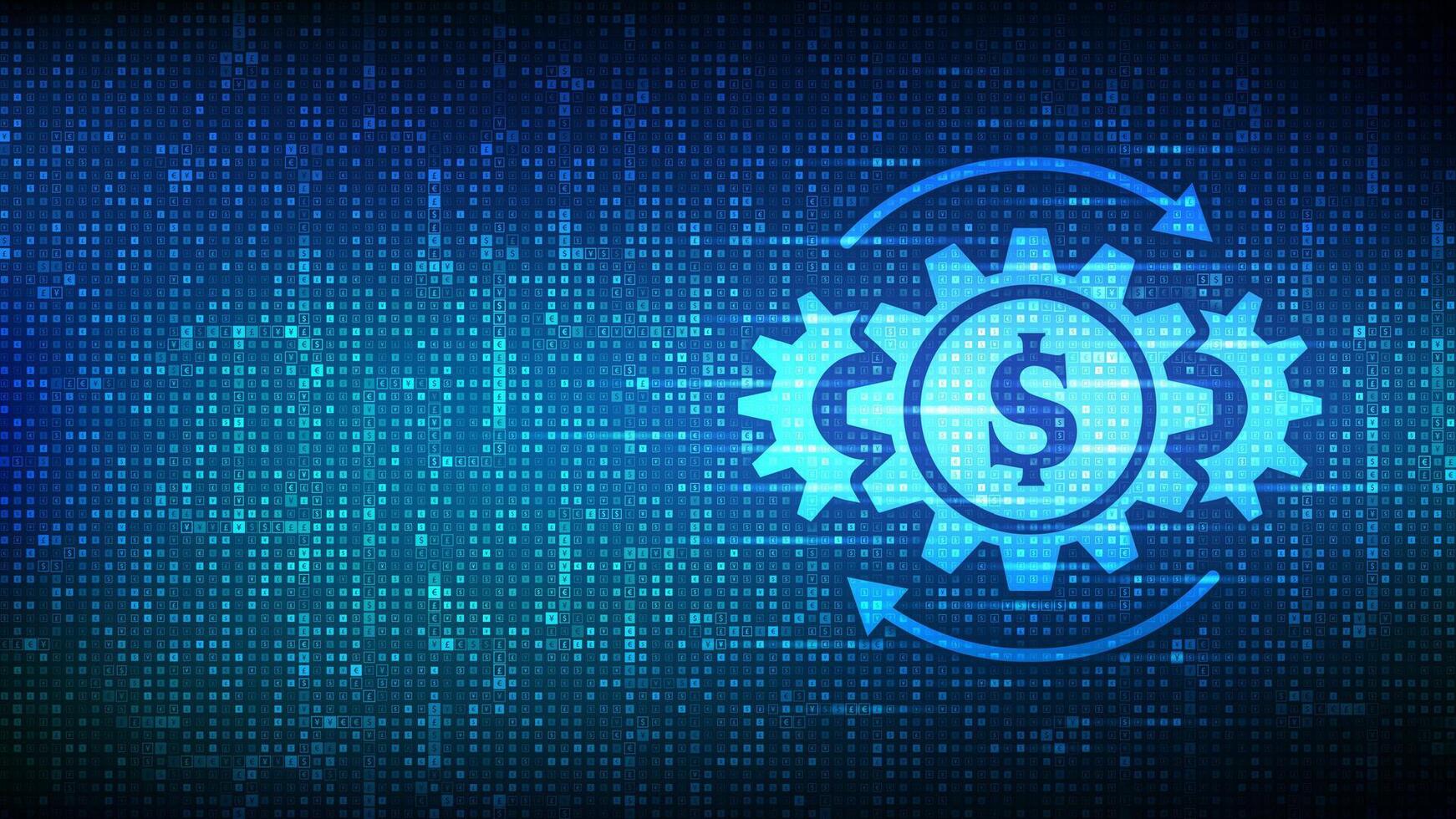 Asset management icon made with currency symbols. Fintech. Business investment banking payment technology concept.Dollar, euro, yen, pound icons. Background with currency signs. vector