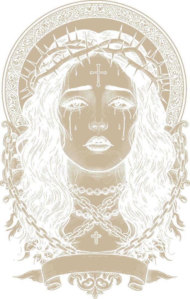 The image of a woman with crown of thorns on her head vector