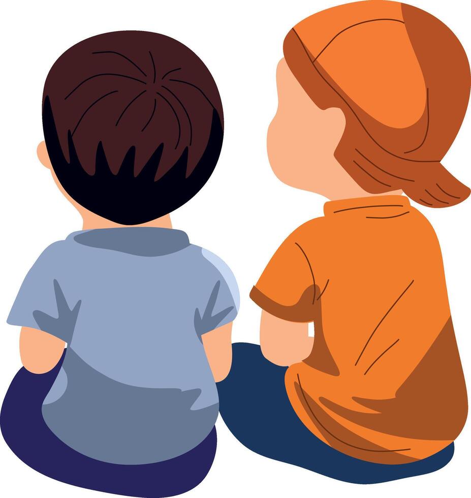 Cartoon Illustration of Two Children Sitting Togethe vector