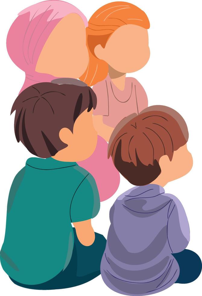 Illustration of Four Children Sitting Together vector
