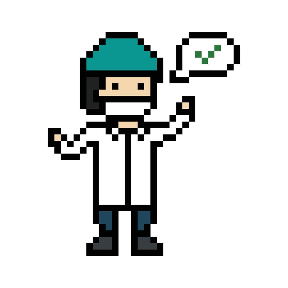 Character pixel doctor science man male boy cartoon. vector
