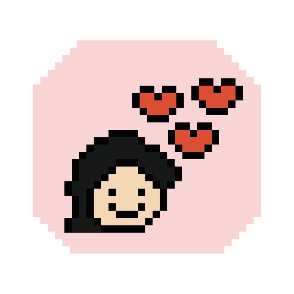 Pixel art of happy heart with man male boy face 8 bit decor. vector