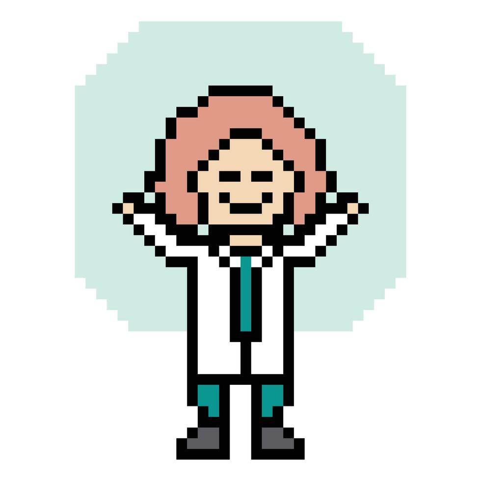 Pixel art of doctor woman female girl with uniform hospital care clinic art lady. vector