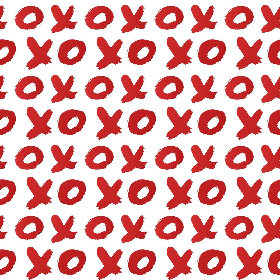 Seamless pattern XOXO on white background. XO drawn with red lipstick. Hugs and kisses abbreviation symbol. Easy to edit template for Valentines Day. vector