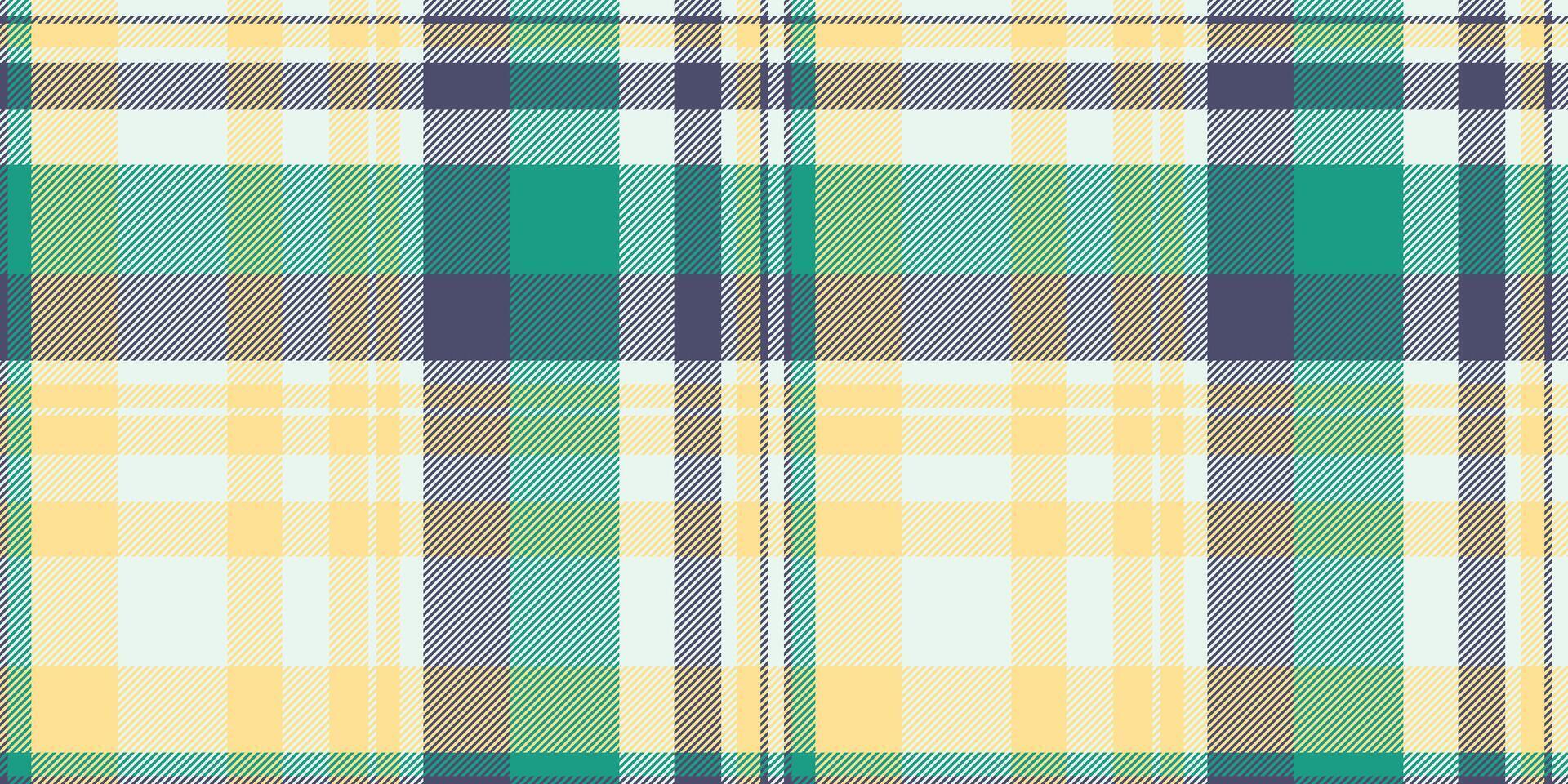 Vibrant pastel plaid pattern. Seamless texture with teal, yellow, and gray hues. Ideal for fashion, home decor, and textile designs. Evokes feelings of spring and freshness. vector