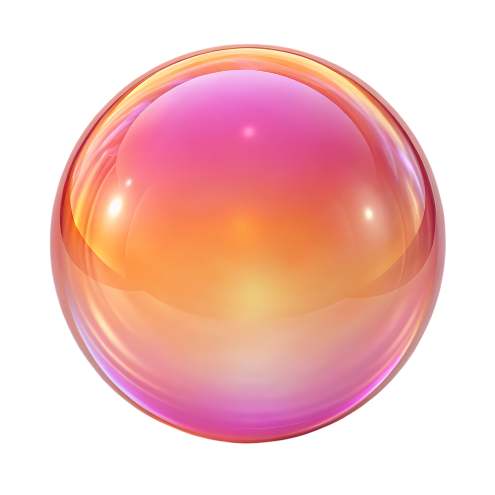 Abstract iridescent sphere, pink and orange gradient. png