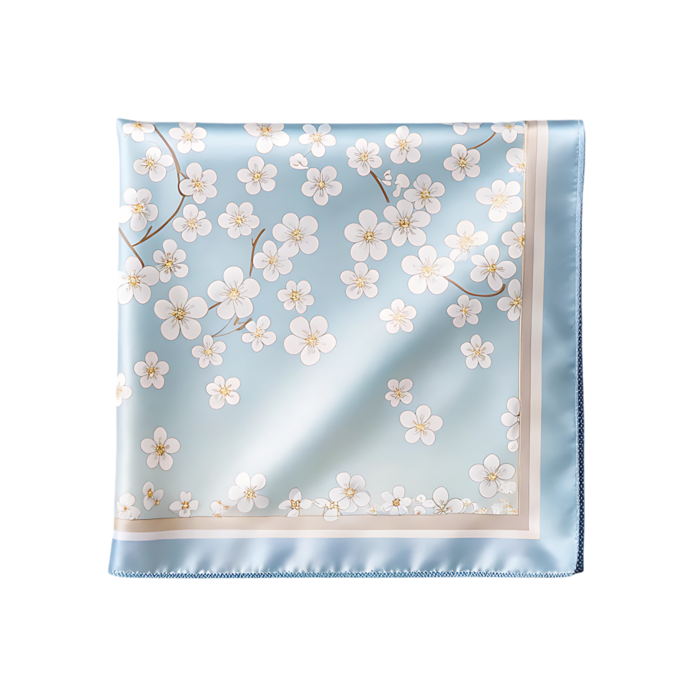 Light blue silk scarf with cherry blossom print png