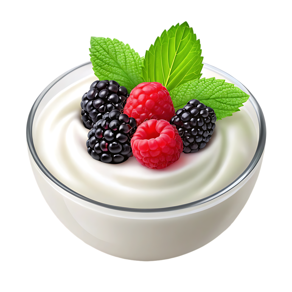 Yogurt with raspberries and blackberries png