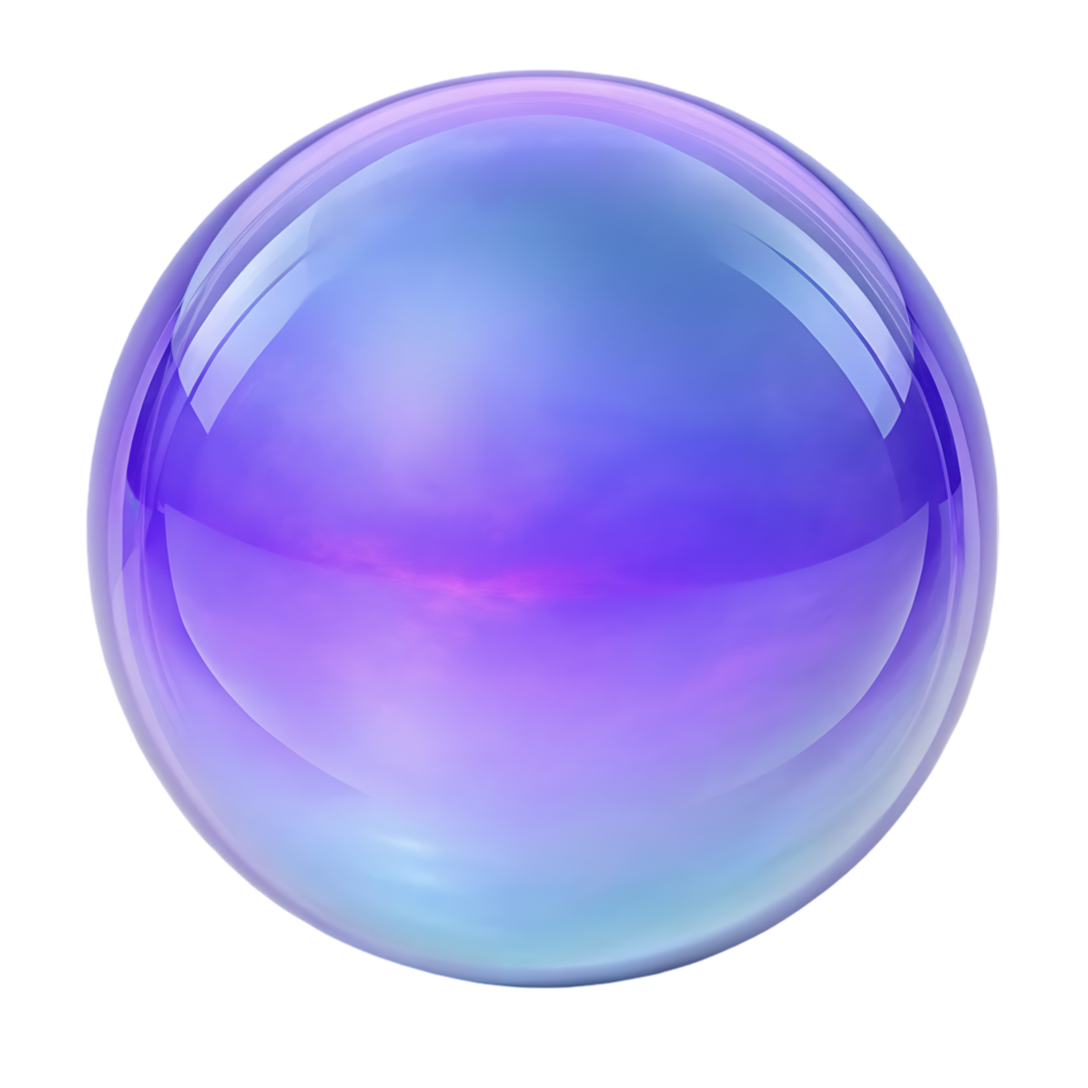 Abstract purple glass sphere, glossy orb, iridescent bubble png