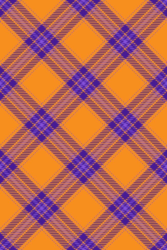 Vichy seamless fabric, industrial tartan check texture. Hippie plaid pattern textile background in violet and orange colors. vector