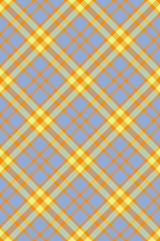 Rag textile fabric , crossed background seamless pattern. Subtle plaid tartan texture check in blue and dark orange colors. vector