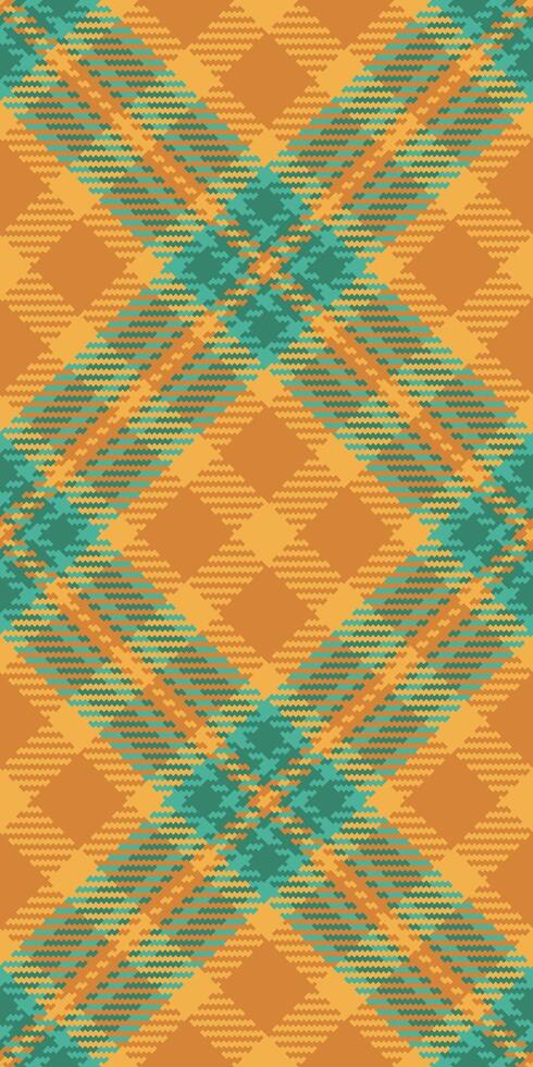 Repetitive seamless plaid fabric, show texture tartan background. Multi textile pattern check in teal and orange colors. vector