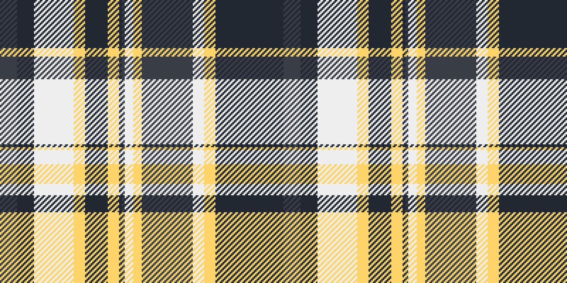 Stylish yellow, white, and dark gray plaid pattern. Perfect for textile design, fashion, website backgrounds, and packaging. This seamless texture evokes a sense of warmth and sophistication. vector