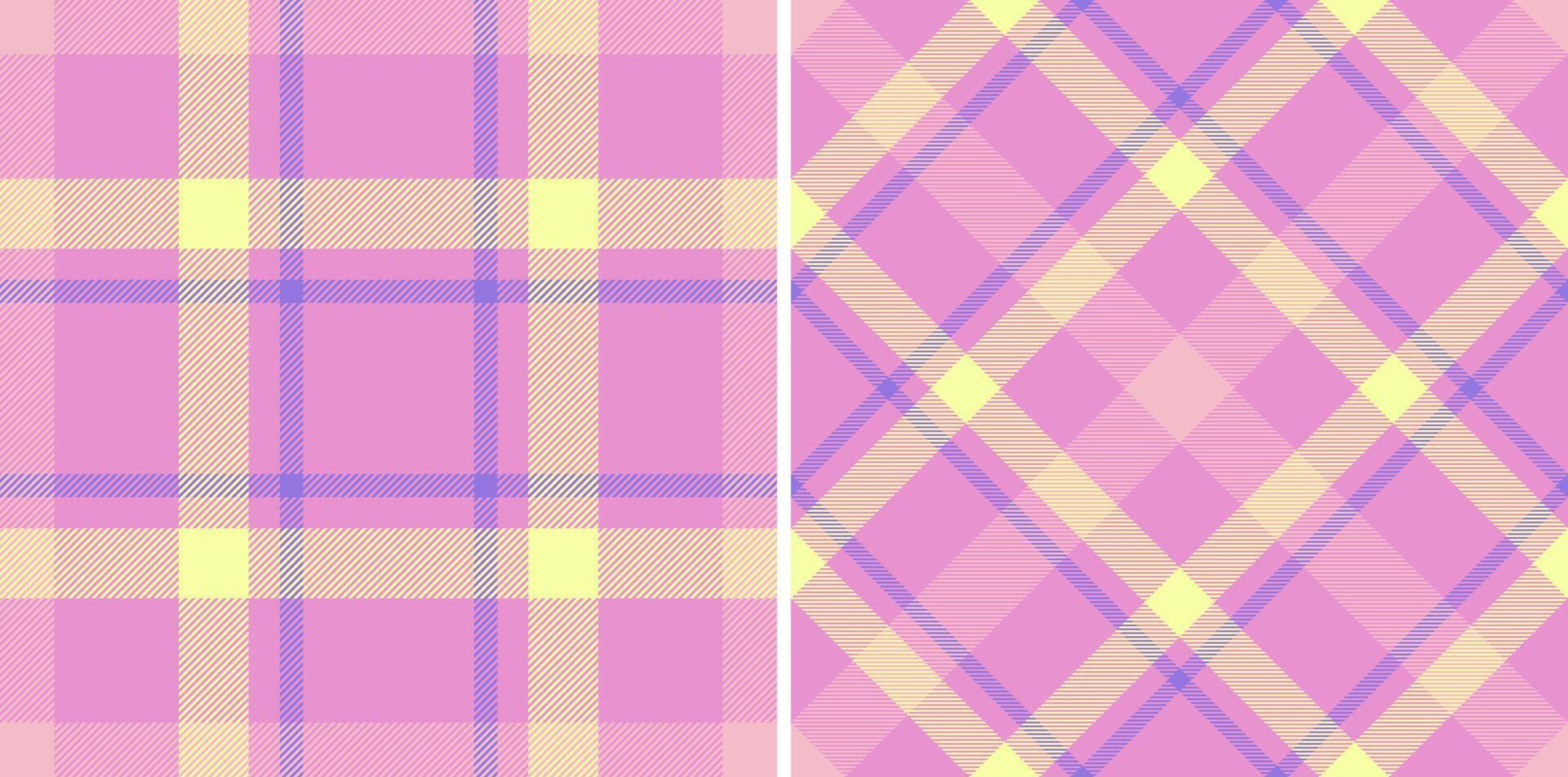 Pastel pink and yellow plaid patterns. Perfect for textile design, fashion, scrapbooking, and branding. Versatile, soft, and charming, these seamless textures offer a delightful aesthetic. vector