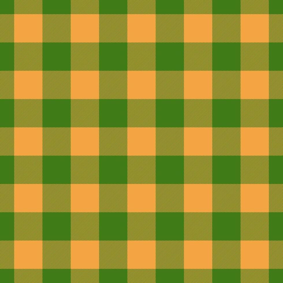 Ornate background seamless plaid, platform fabric check . Retail tartan textile texture pattern in green and orange colors. vector