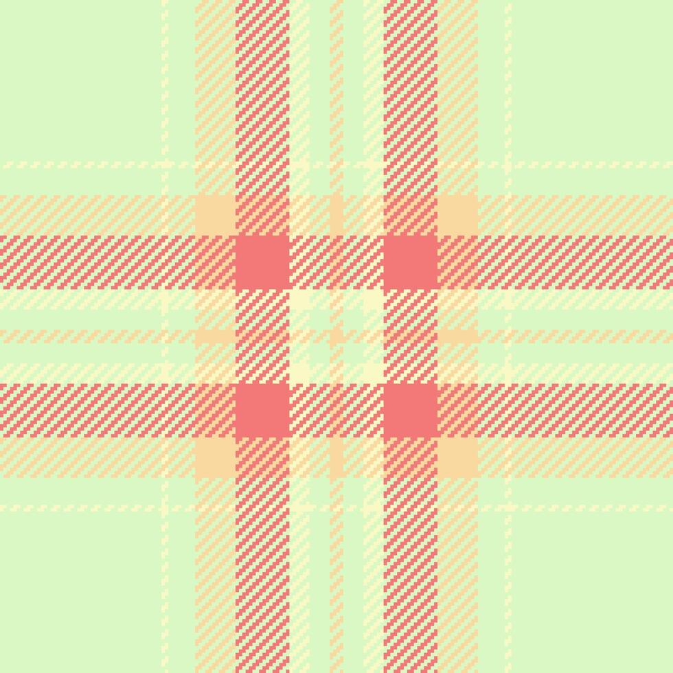 Pastel plaid pattern in soft coral and pale yellow on a mint green background. Perfect for textile design, website backgrounds, or crafting projects. vector