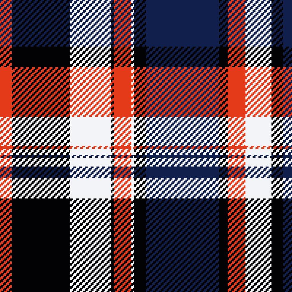 Vibrant plaid pattern in navy, orange, white, and black. Perfect for textile designs, fashion, website backgrounds, or seasonal projects. vector