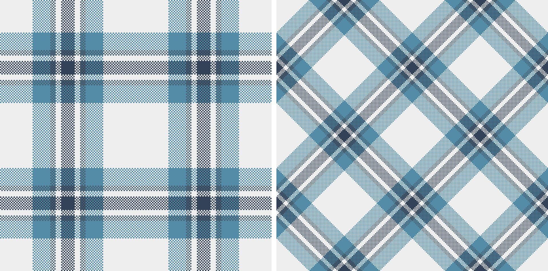 Two elegant, seamless plaid patterns in calming blue hues on a white background. Perfect for textile designs, website backgrounds, or crafting projects. vector
