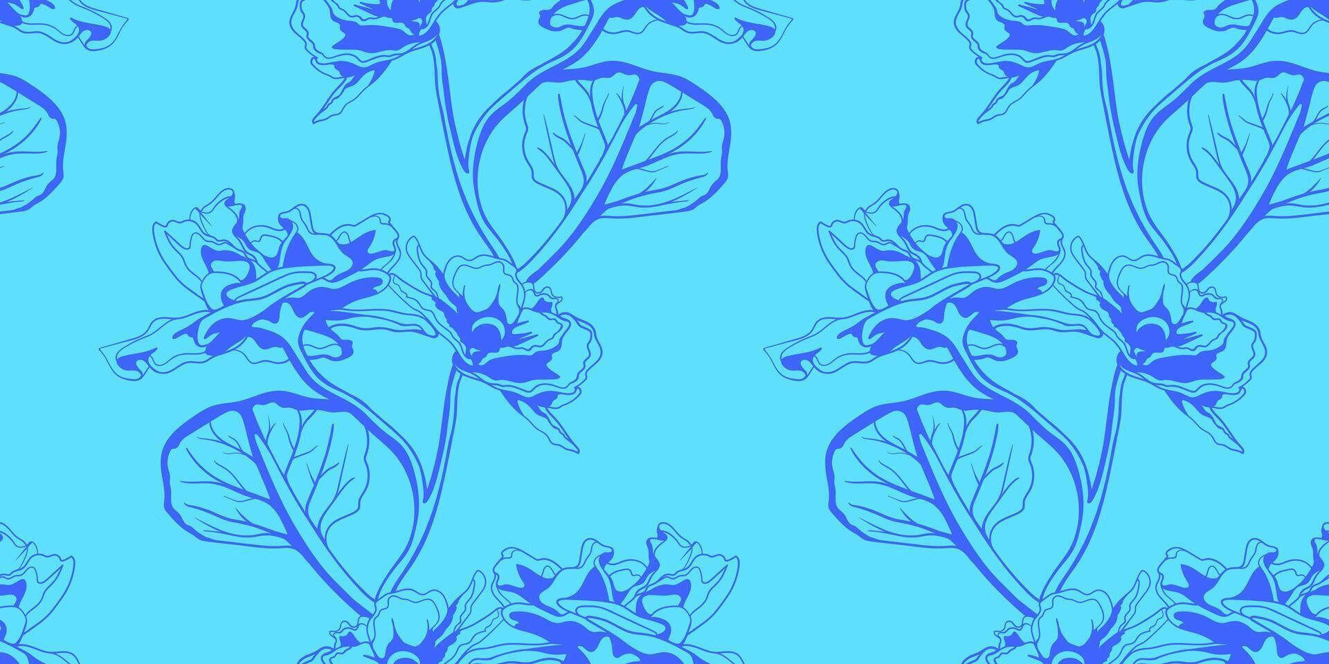 Vibrant blue floral seamless pattern. Stylish line art design perfect for textile prints, wallpapers, and website backgrounds. Evokes a sense of serenity and summer. Modern, minimalist aesthetic. vector