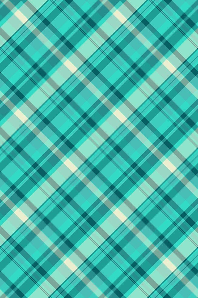 Vibrant teal and cream diagonal plaid pattern. Perfect for textile design, website backgrounds, or crafting projects. This stylish, seamless texture evokes feelings of freshness and modernity. vector