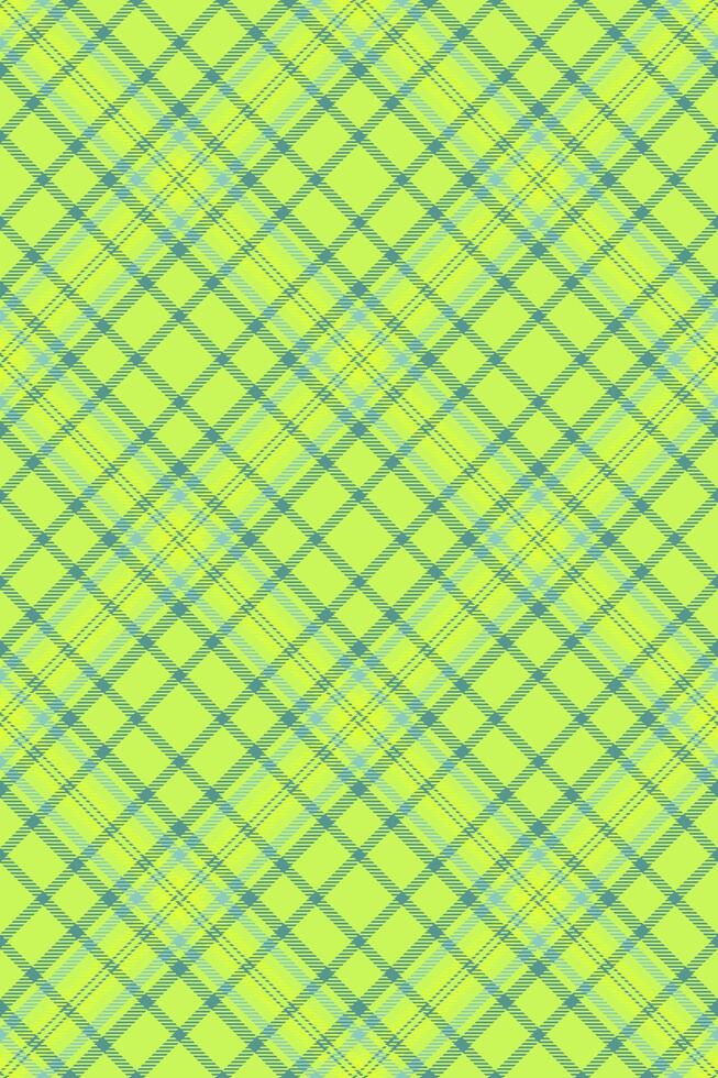 Front textile fabric, paisley check pattern tartan. Romance plaid seamless background texture in lime and teal colors. vector