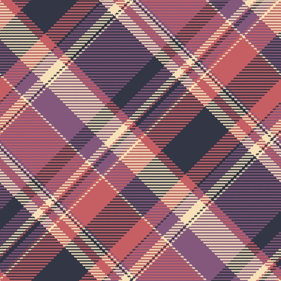 Minimal plaid fabric, official seamless check tartan. Sixties background texture pattern textile in pink and dark colors. vector