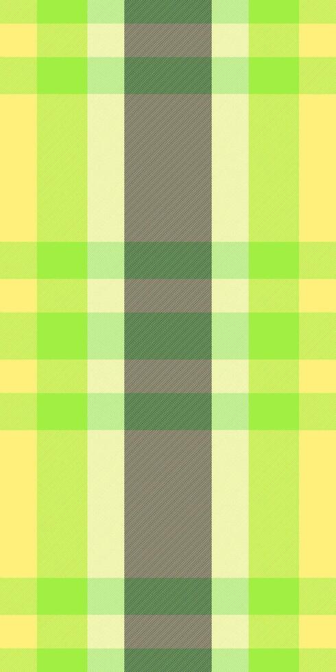 Folk background plaid textile, scotland fabric texture seamless. Multicolored pattern check tartan in yellow and green colors. vector