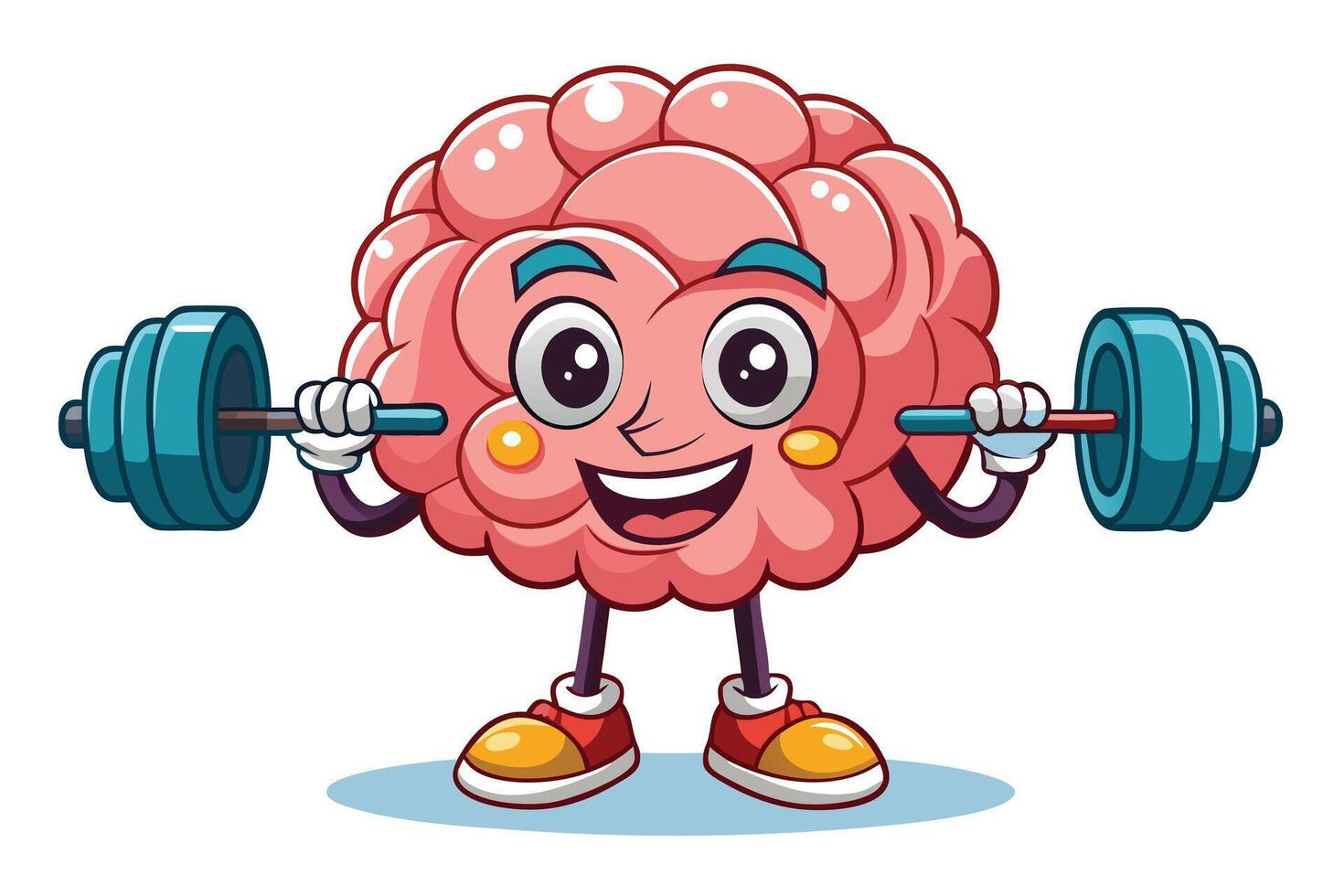Cartoon Brain Mascot Lifting Barbells Strong Cartoon Character on Transparent Background vector