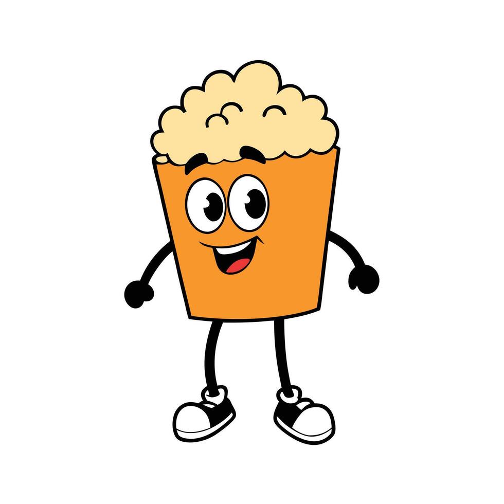 Popcorn Mascot Cartoon Character with Funny Face and Shoes on Transparent Background vector