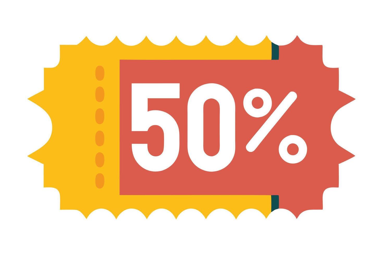 Flat Design of a Retro Style Ticket with a 50 Percent Discount vector