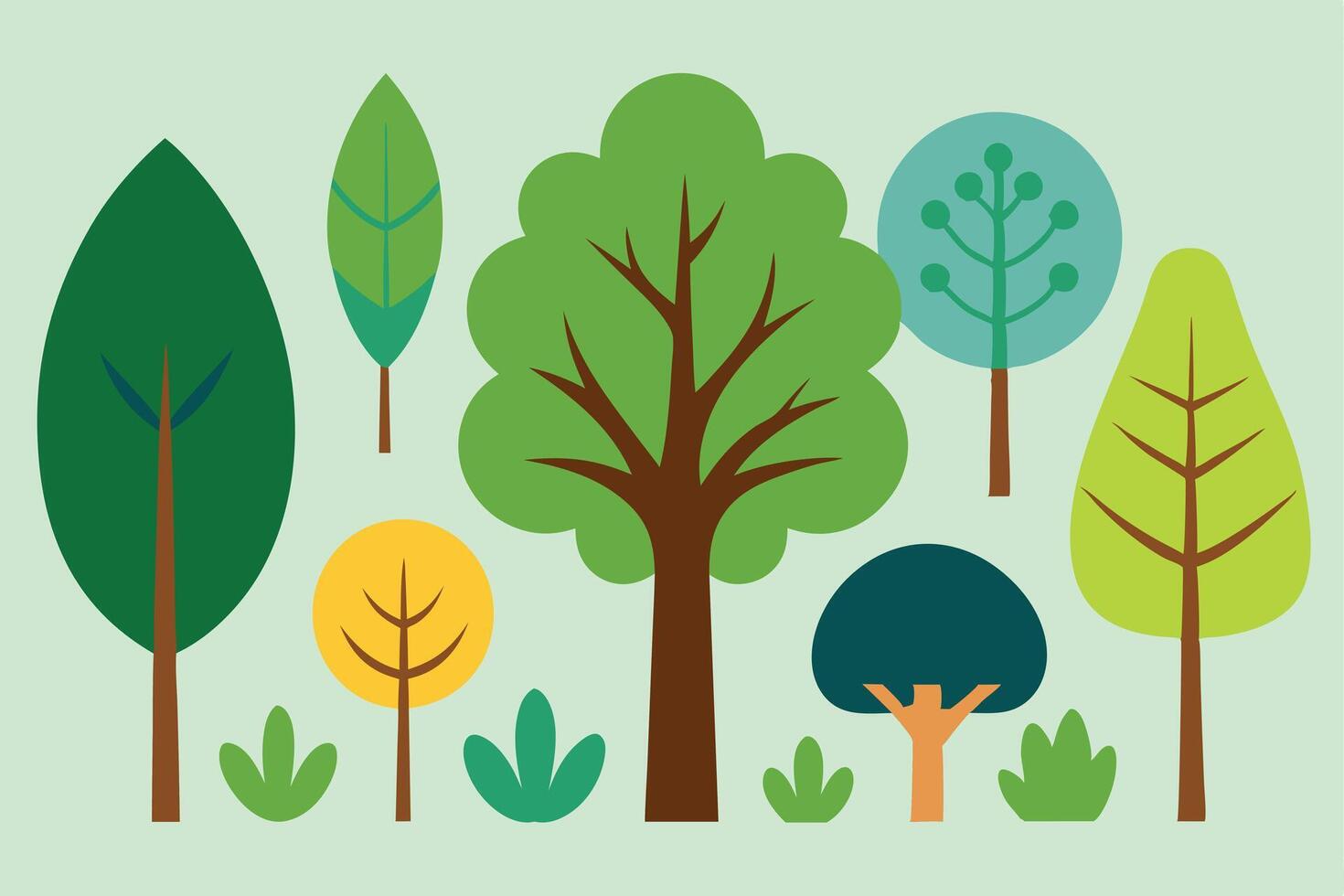 Stylized Trees with Geometric Shapes on Light Green Background vector