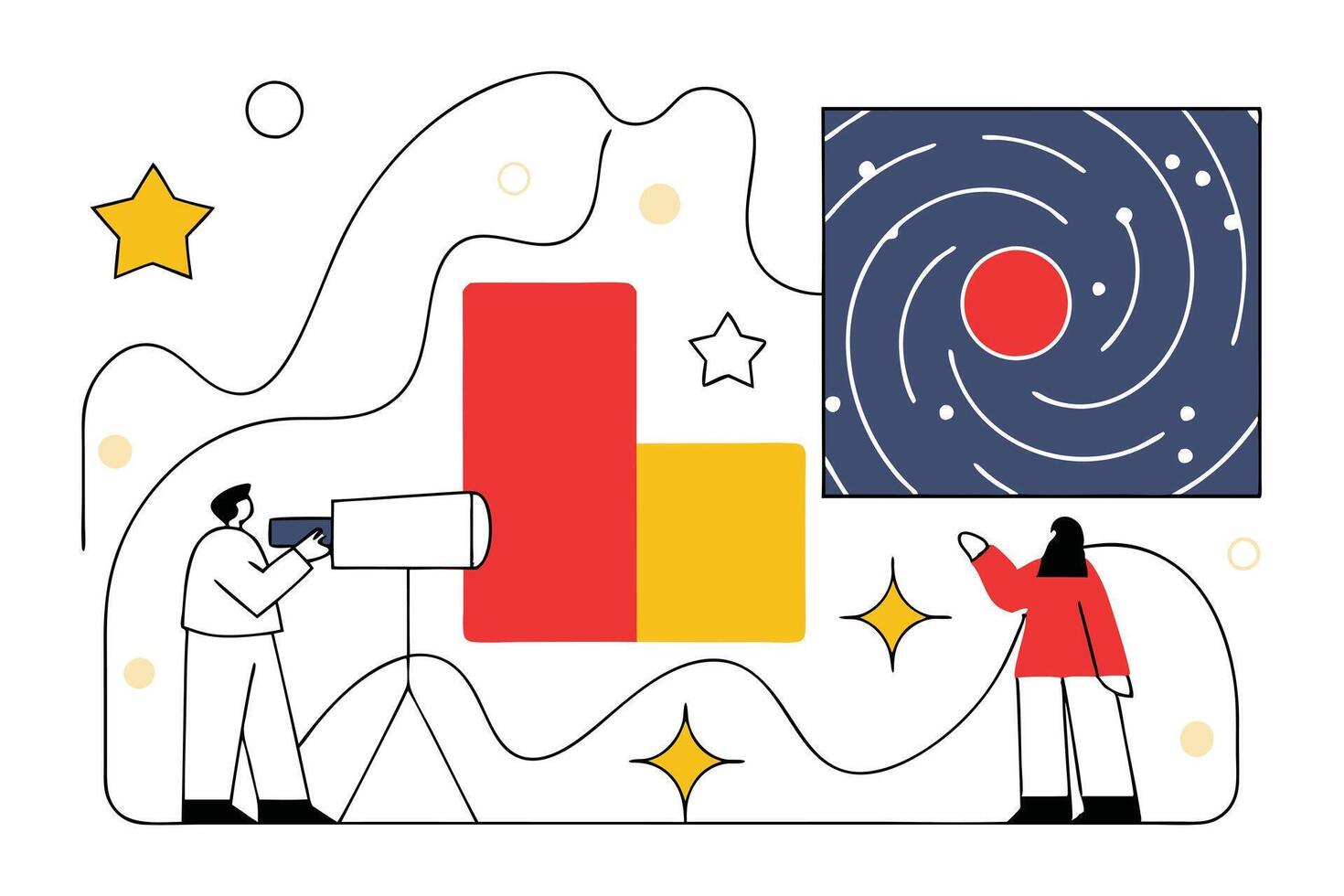 People Observing Galaxy, Stars, Bars, Space Exploration, Modern Art vector