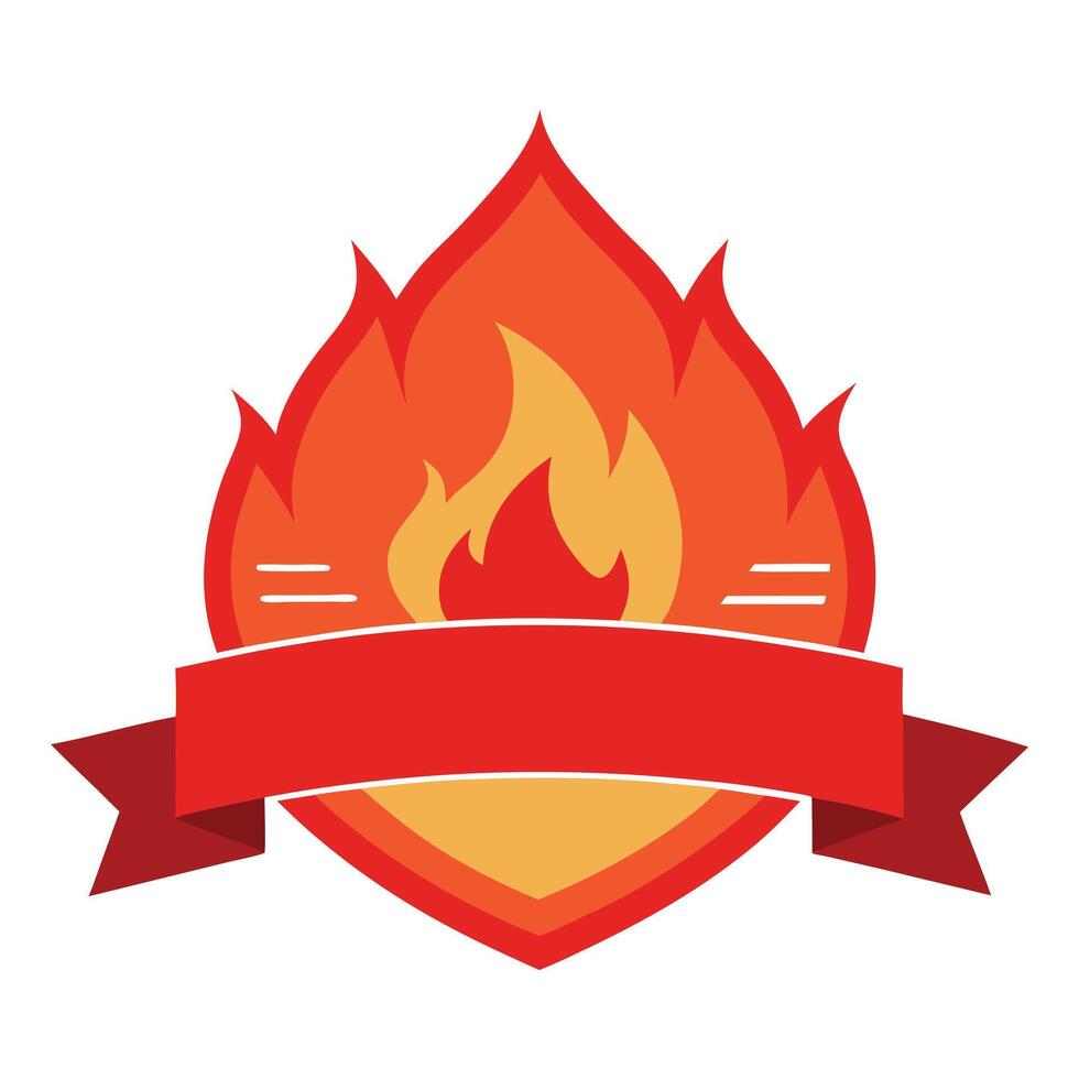 Flame Emblem with Red Ribbon Banner on Transparent Background Flat vector