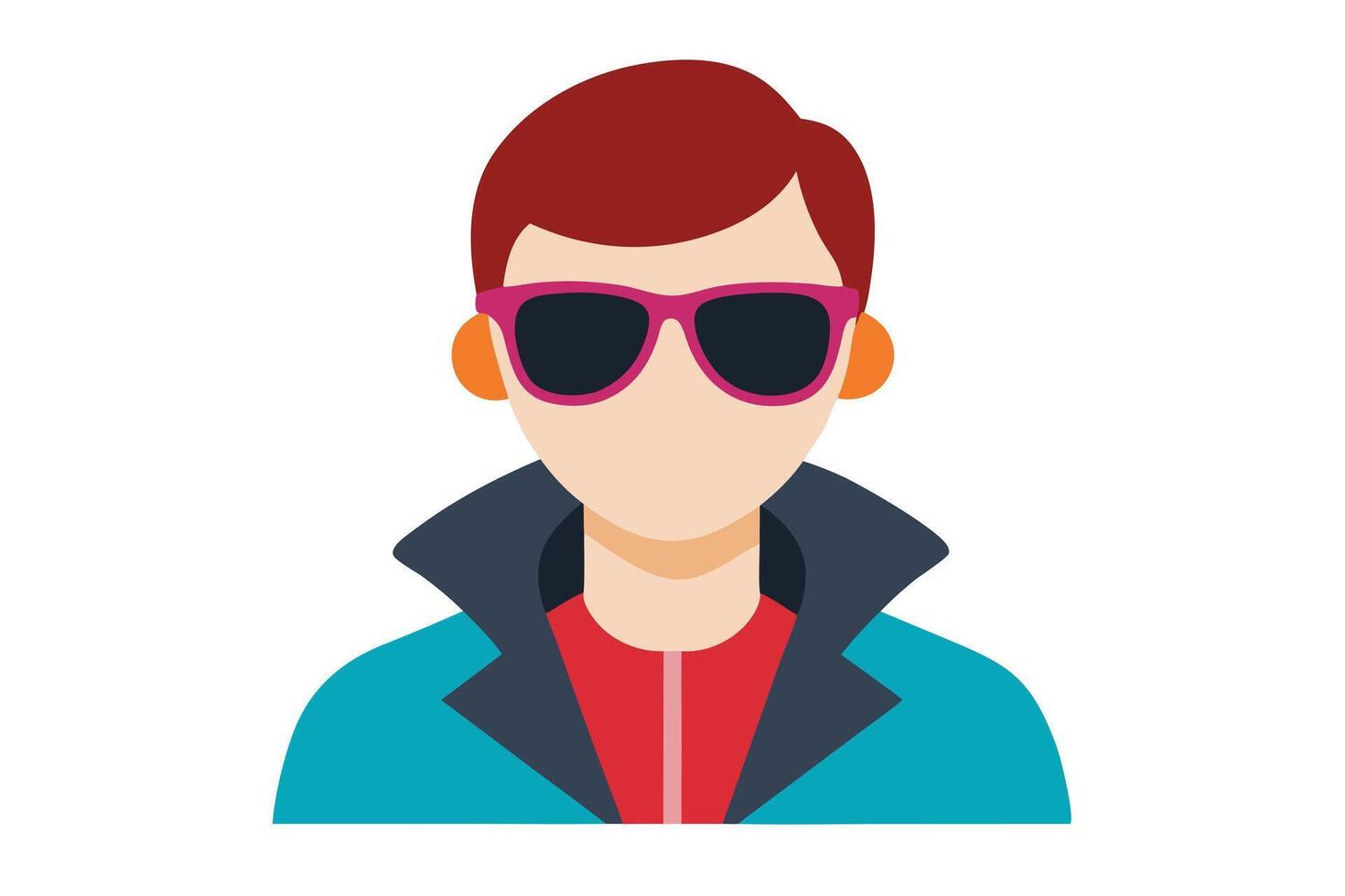 Flat Cartoon Man with Pink Sunglasses and Blue Jacket on Transparent Background vector