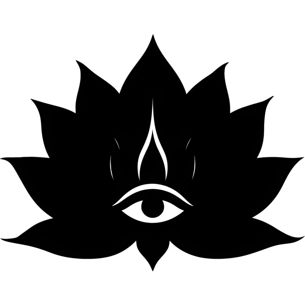 A striking black silhouette of a blooming lotus flower, with a glowing png