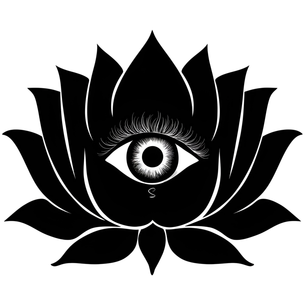 a blooming lotus flower, with a glowing, mysterious eye at its center png