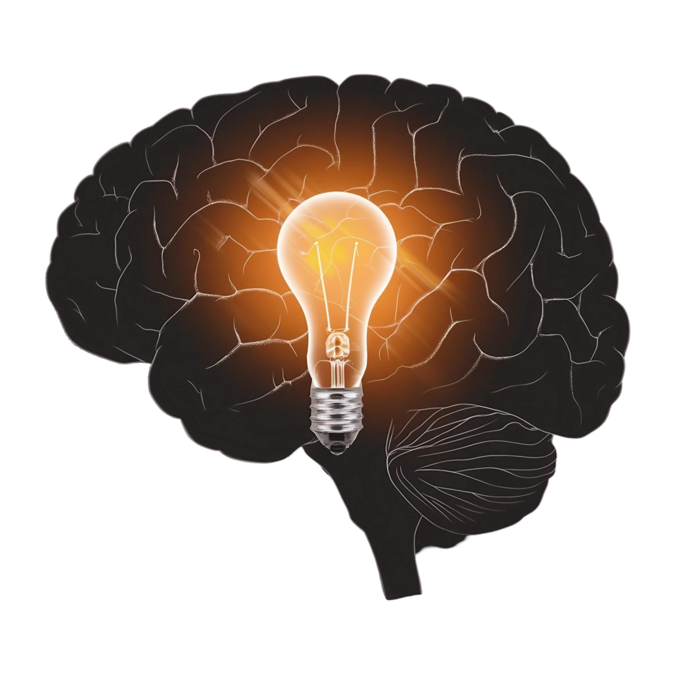 striking silhouette of a human brain, rendered in black with intricate details png