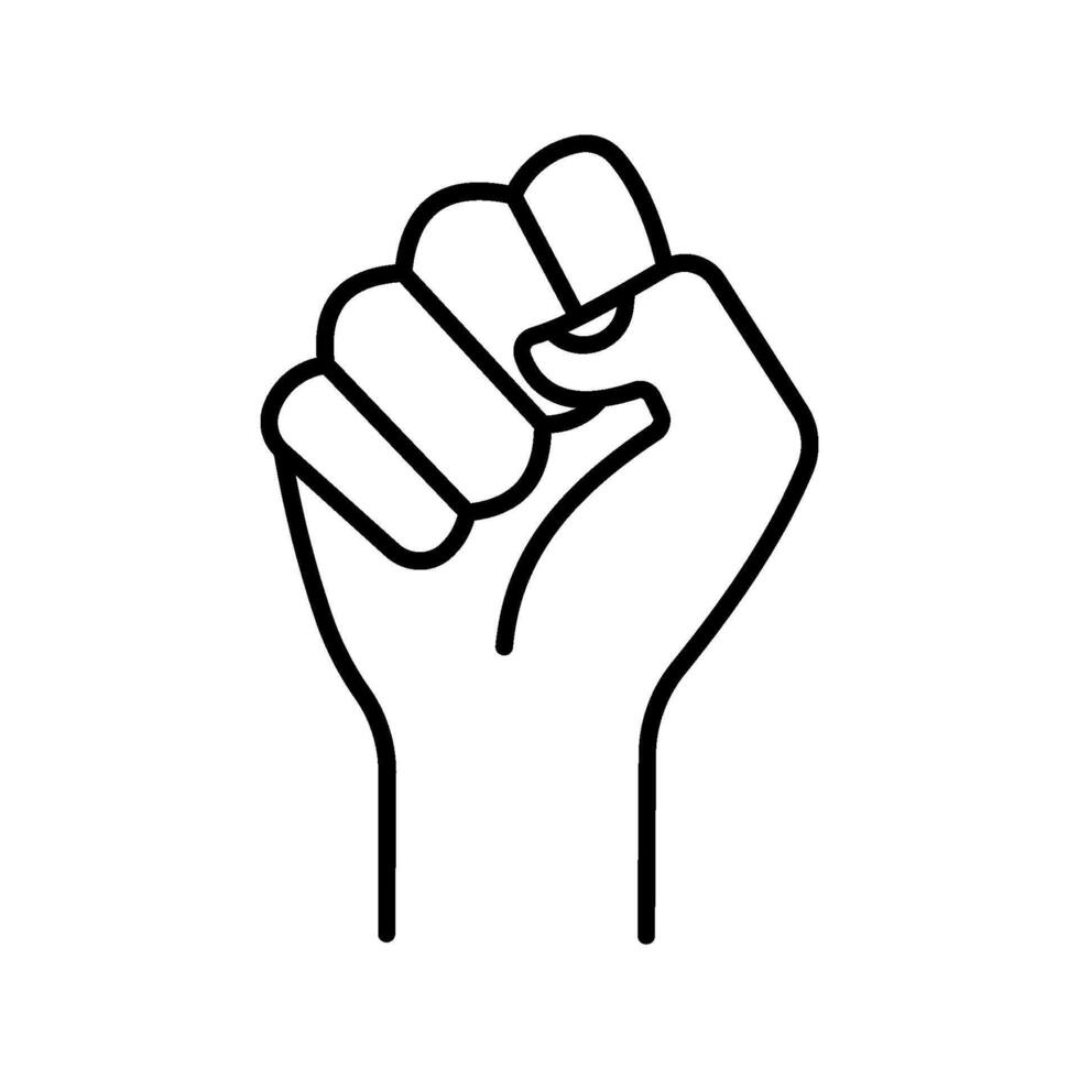 Black hand raised in a clenched fist icon. vector