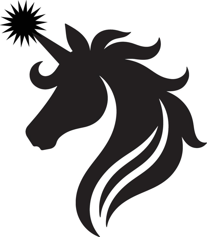 A black and white unicorn head with a star on it vector