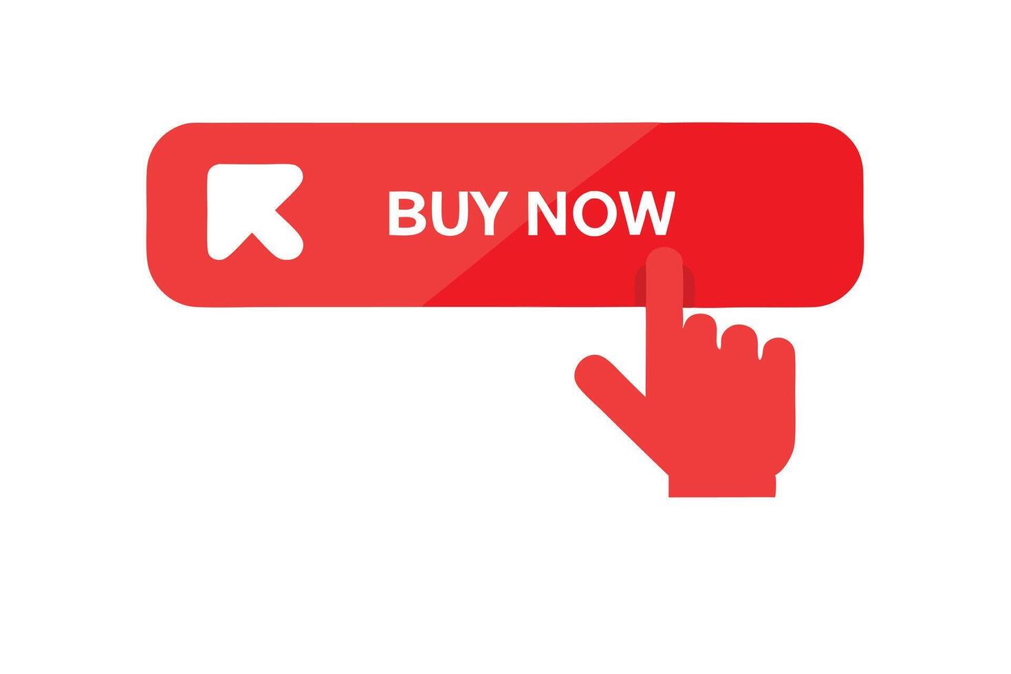 Red Rectangle Button with Buy Now Text and Arrow and Pointing Hand on White vector