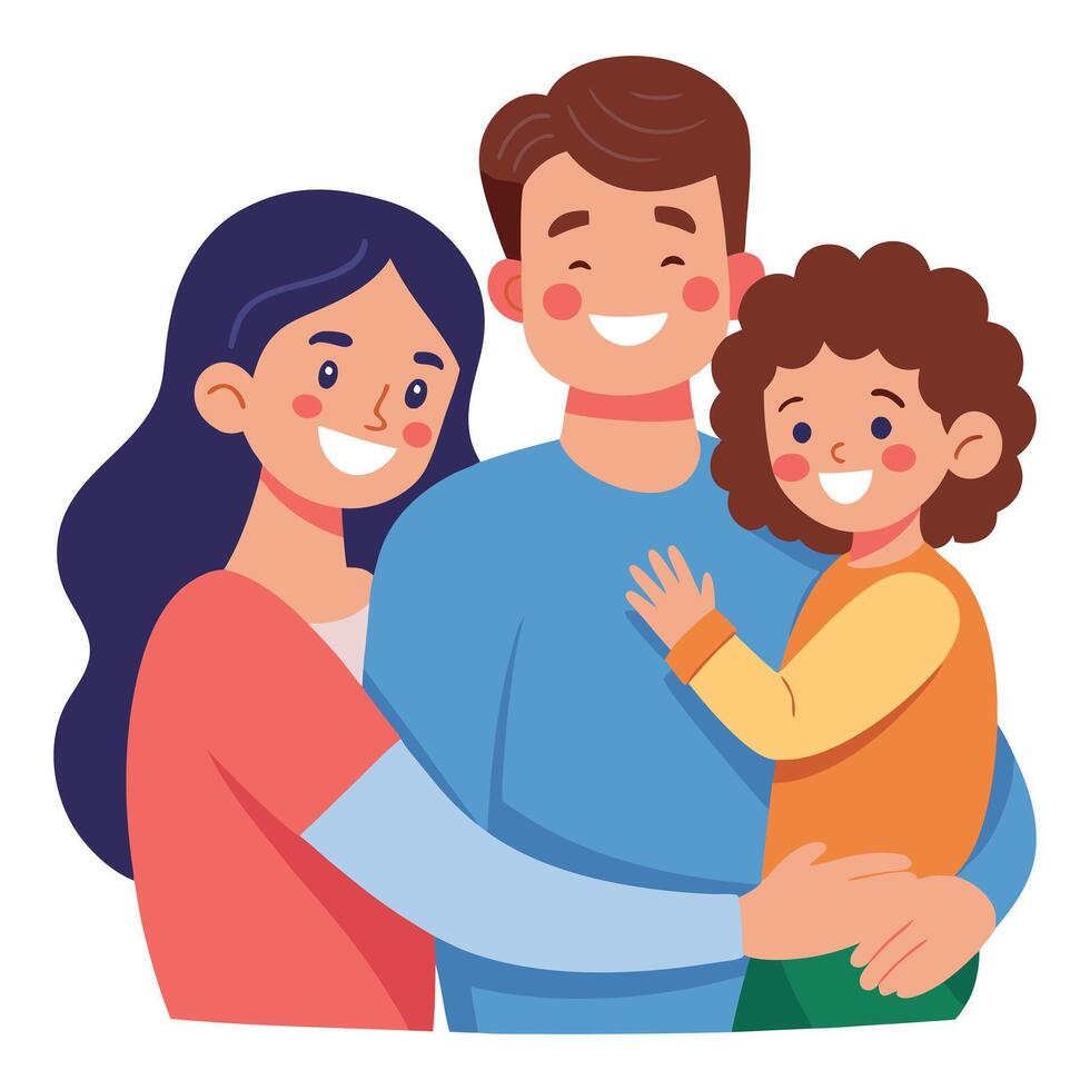 Cartoon Family Portrait with Smiling Father, Mother, Child on White Background vector