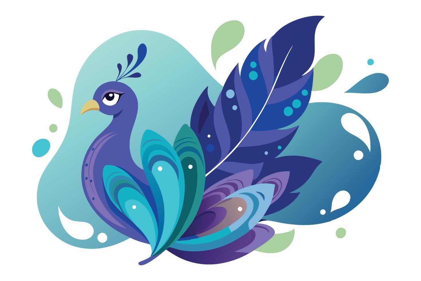 Stylized Purple Peacock with Feathers and Decorative Elements on White Background vector