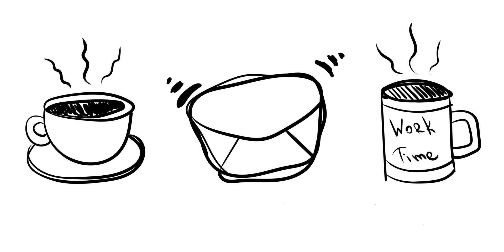 Hand drawn doodle design featuring a cup of coffee and a letter vector
