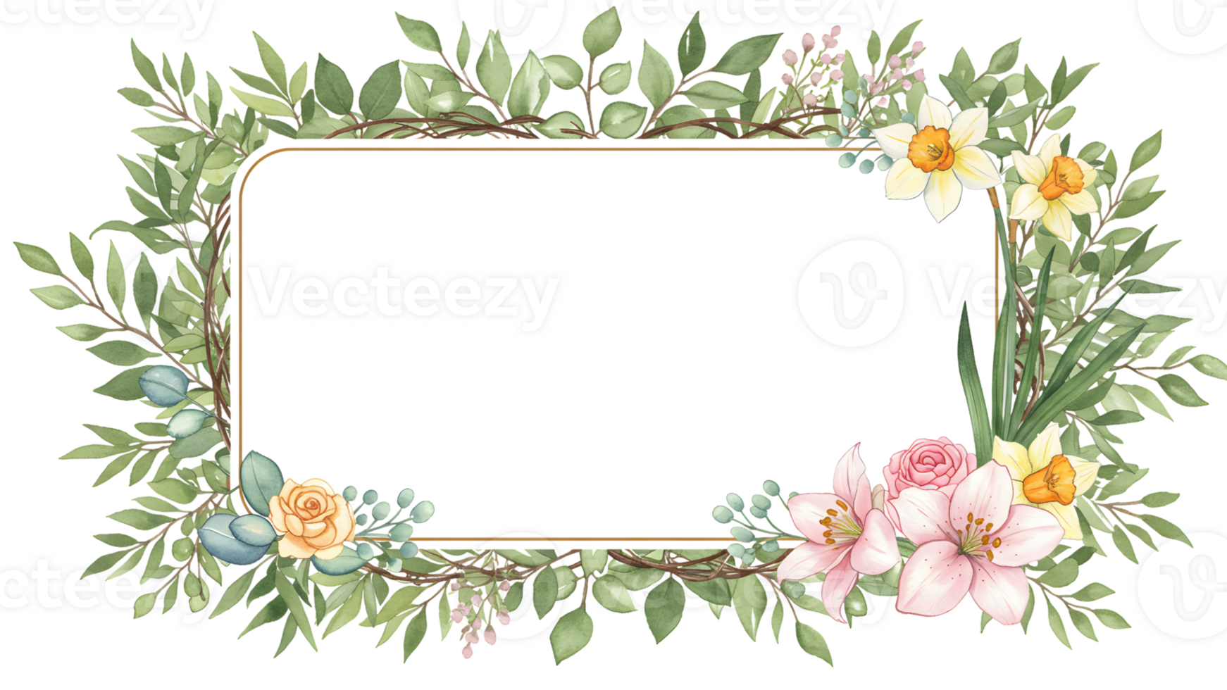 A frame with flowers and leaves png